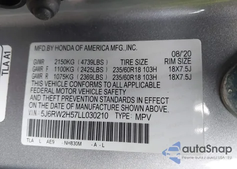 2020 Honda Cr-V Awd Ex from USA, damaged, VIN 5J6RW2H57LL030210